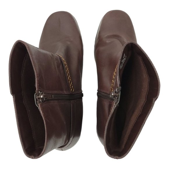 Clarks Leather Buckle Strap Ankle Boots 9 Side Zip Bootie Brown Block Heel 71037 - Picture 6 of 11